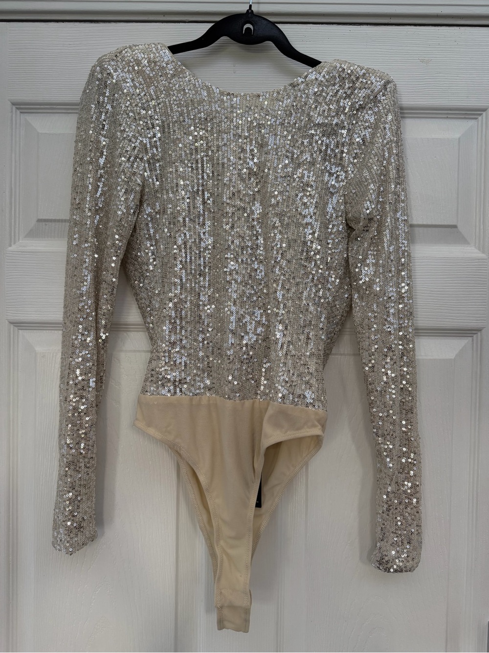Lulu's Champagne Sequin Long Sleeve Bodysuit